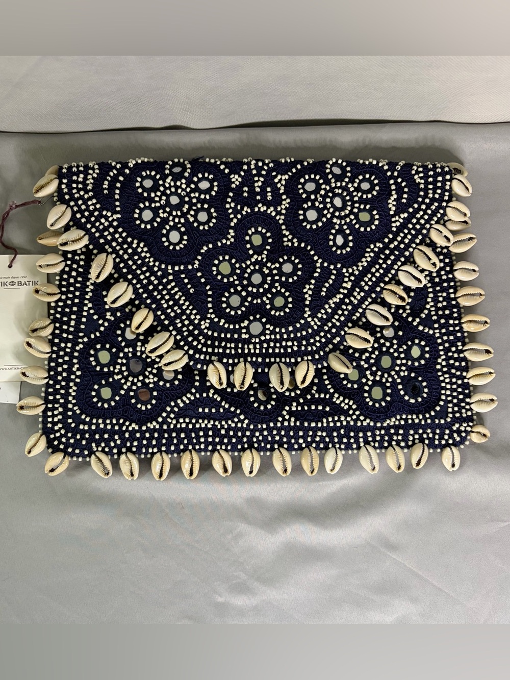 Antik Batik Navy Beaded Shell-Trim Envelope Clutch/Cross Body